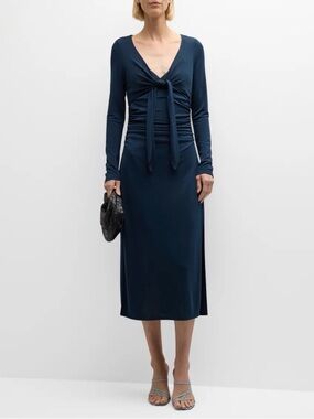 NWT Cinq a Sept Brenna Knot-Tie Jersey Crepe Midi Dress, Size XS